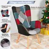 Sillón escandinavo con reposabrazos en tejido patchwork con pespuntes - FUNKEL