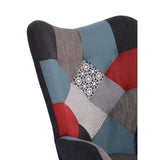 Sedia a dondolo per allattamento scandinava con braccioli in tessuto patchwork cucito - FUNKEL