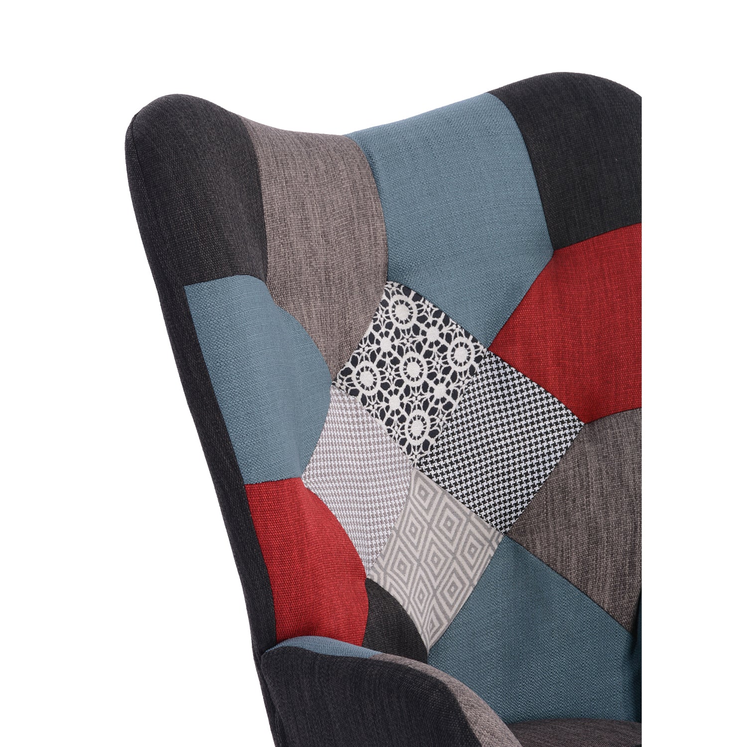 Scandinavian nursing rocking chair with armrests in stitched patchwork fabric - FUNKEL