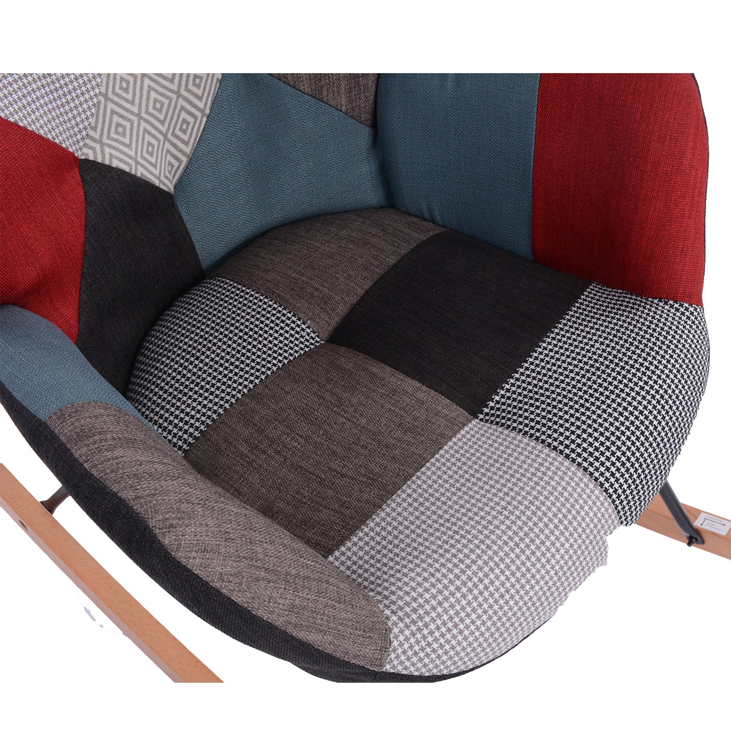 Scandinavian nursing rocking chair with armrests in stitched patchwork fabric - FUNKEL