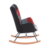 Scandinavian nursing rocking chair with armrests in stitched patchwork fabric - FUNKEL