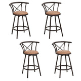 Juego de 4 taburetes de bar de cocina de estilo industrial con patas de metal negro, asiento 360° y reposapiés - HAILEY 24 INCH BROWN 4PCS