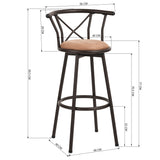 Lot de 4 tabourets de bar cuisine style industriel avec pieds en métal couleur moka, assise 360° et repose pieds - HAILEY 29 INCH BROWN 4PCS