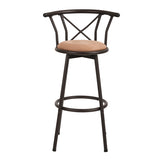 Set of 2 industrial style kitchen bar stools with mocha-colored metal legs, 360° seat and footrest - HAILEY 29 INCH BROWN 2PCS