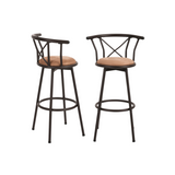 Set of 2 industrial style kitchen bar stools with mocha-colored metal legs, 360° seat and footrest - HAILEY 29 INCH BROWN 2PCS