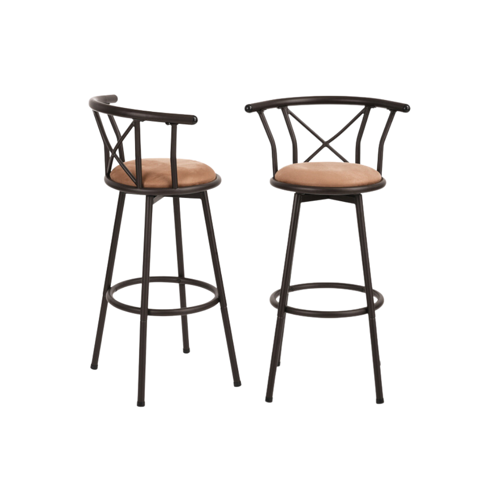 Set of 2 industrial style kitchen bar stools with mocha-colored metal legs, 360° seat and footrest - HAILEY 29 INCH BROWN 2PCS