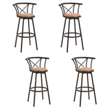 Lot de 4 tabourets de bar cuisine style industriel avec pieds en métal couleur moka, assise 360° et repose pieds - HAILEY 29 INCH BROWN 4PCS