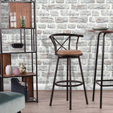 Set of 2 industrial style kitchen bar stools with mocha-colored metal legs, 360° seat and footrest - HAILEY 29 INCH BROWN 2PCS