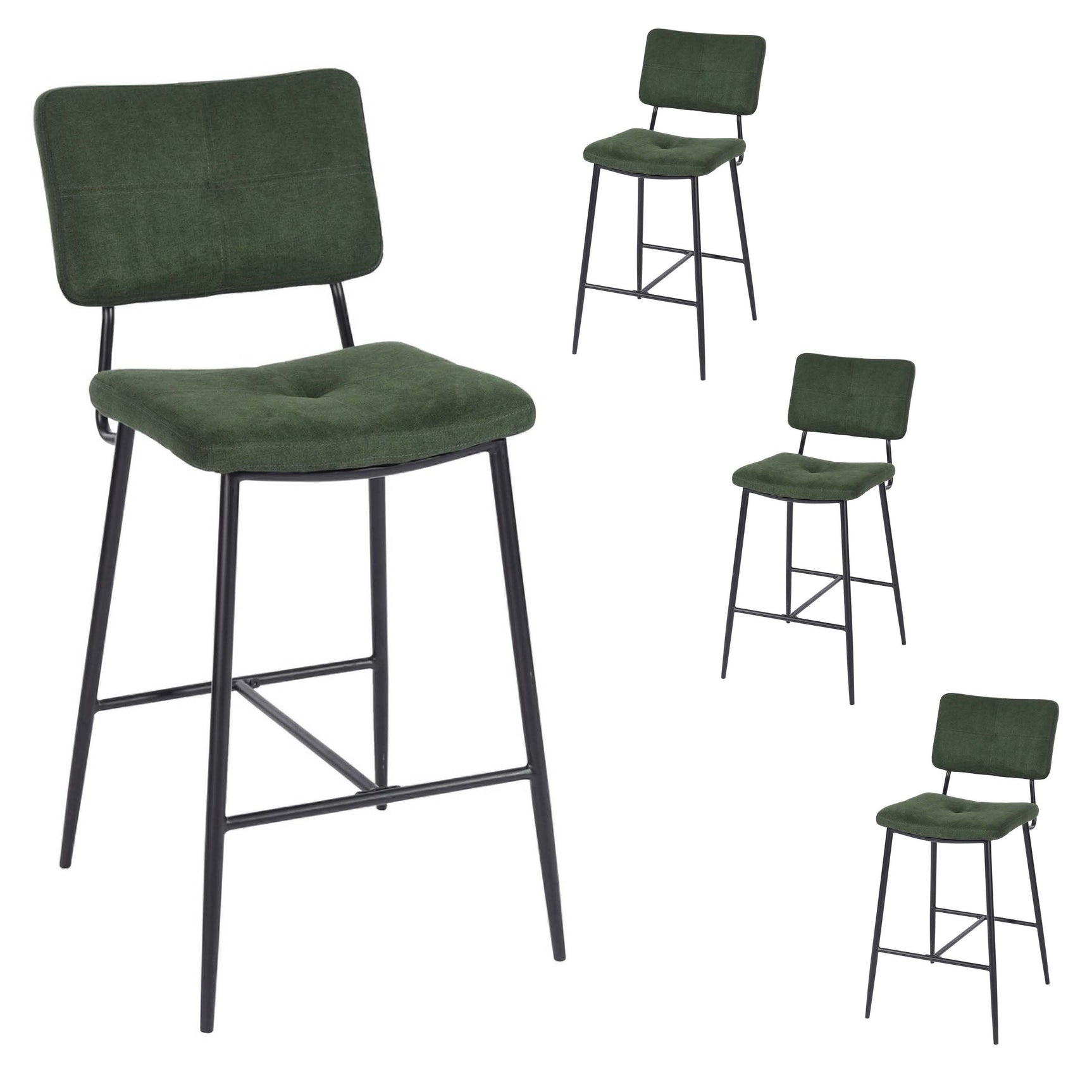 Lot de 4 tabourets de bar rétro en tissu vert, chaises hautes confortables industriel moderne - INDEPENDENCE BAR BOUTON 4PCS