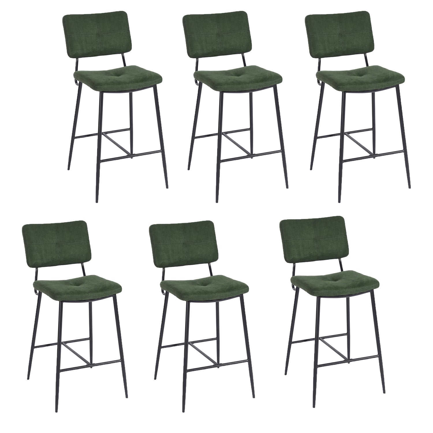 Set of 6 industrial bar stools with green fabric back - INDEPENDENCE BAR