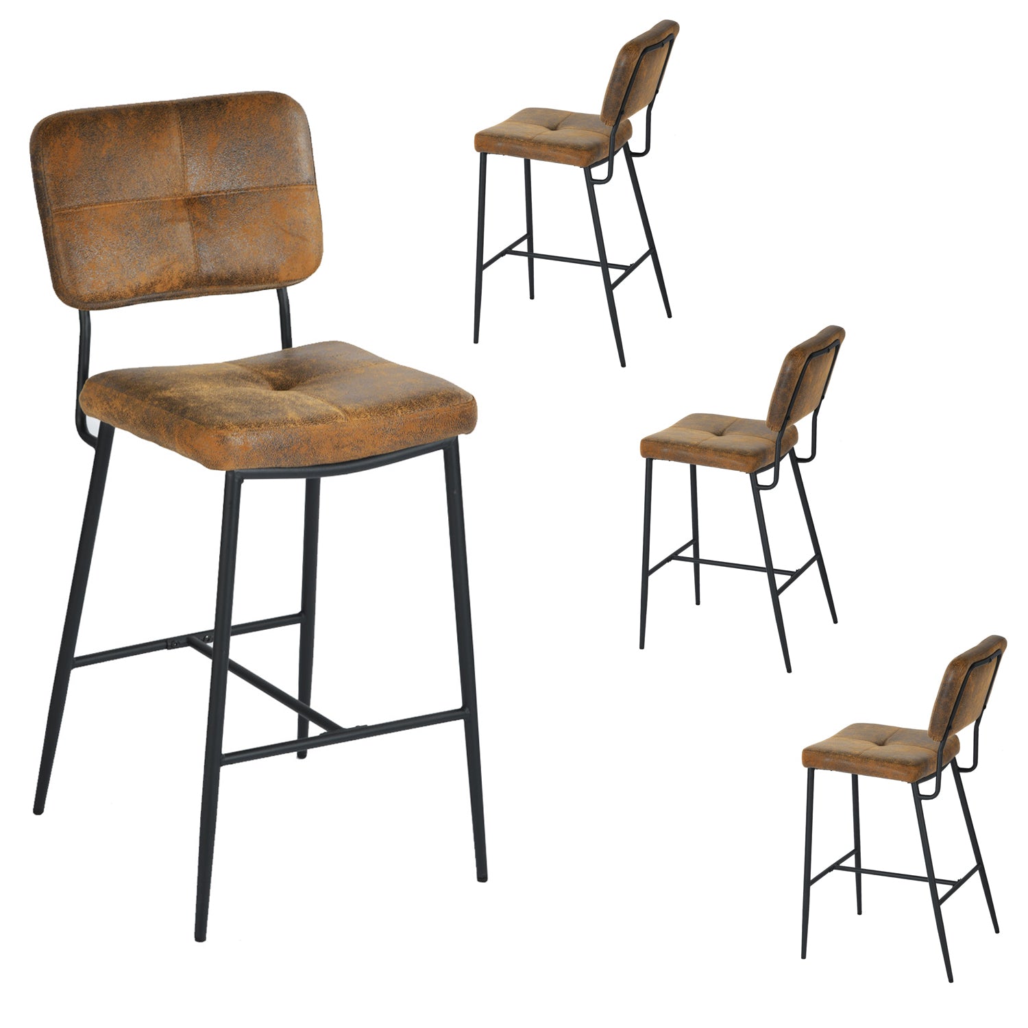 Set of 4 industrial bar stools with suede back - INDEPENDENCE BAR