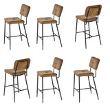 Set of 6 industrial bar stools in suede, black metal legs and footrest - INDEPENDENCE BAR BUTTON SUEDE 6PCS