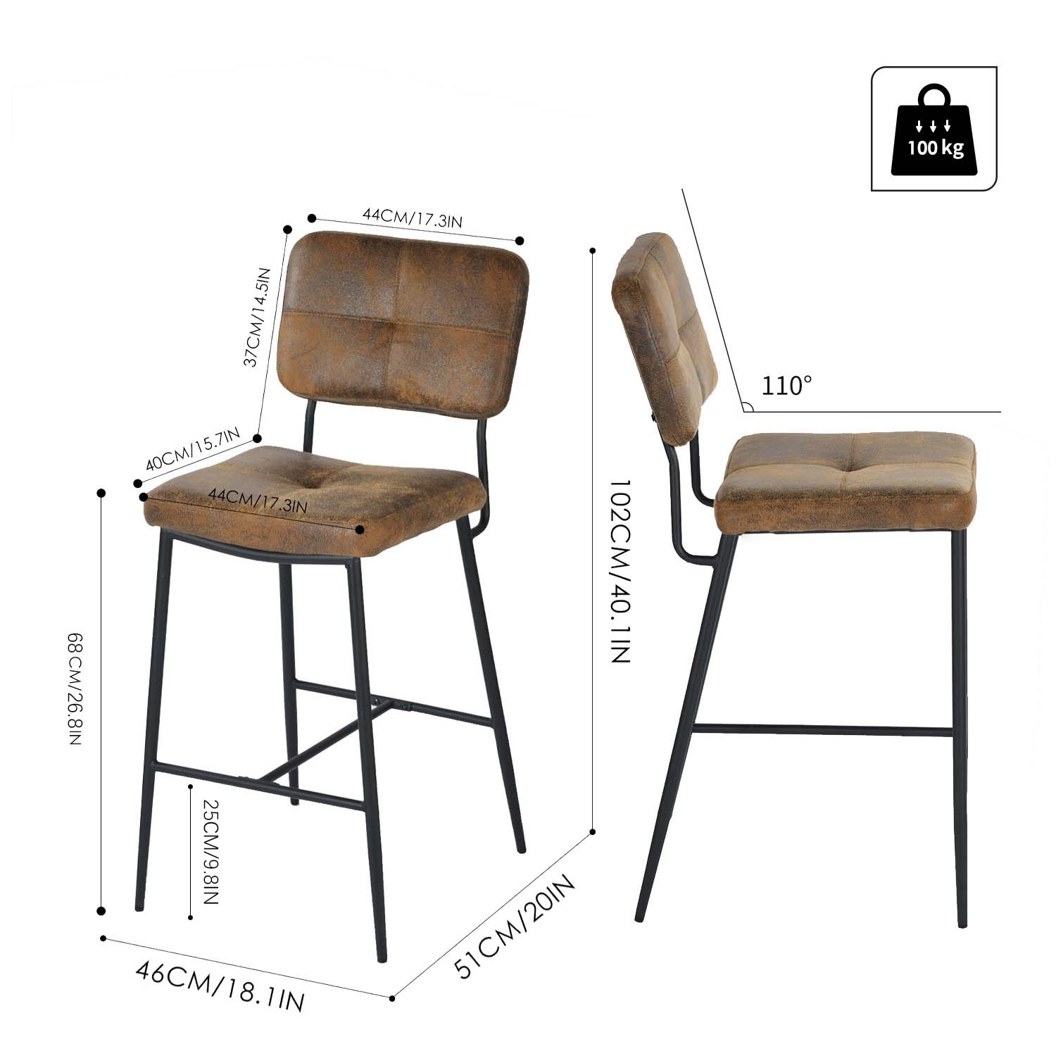 Juego de 4 taburetes de bar industriales con respaldo de ante - INDEPENDENCE BAR