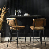 Set of 2 industrial bar stools in suede, black metal legs and footrest - INDEPENDENCE BAR BOUTON SUEDE DC