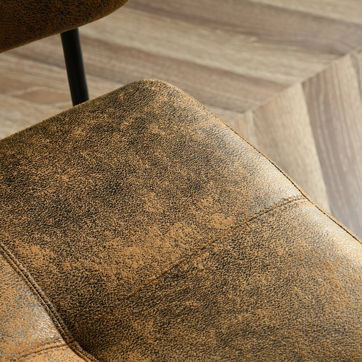 Set of 6 industrial bar stools in suede, black metal legs and footrest - INDEPENDENCE BAR BUTTON SUEDE 6PCS