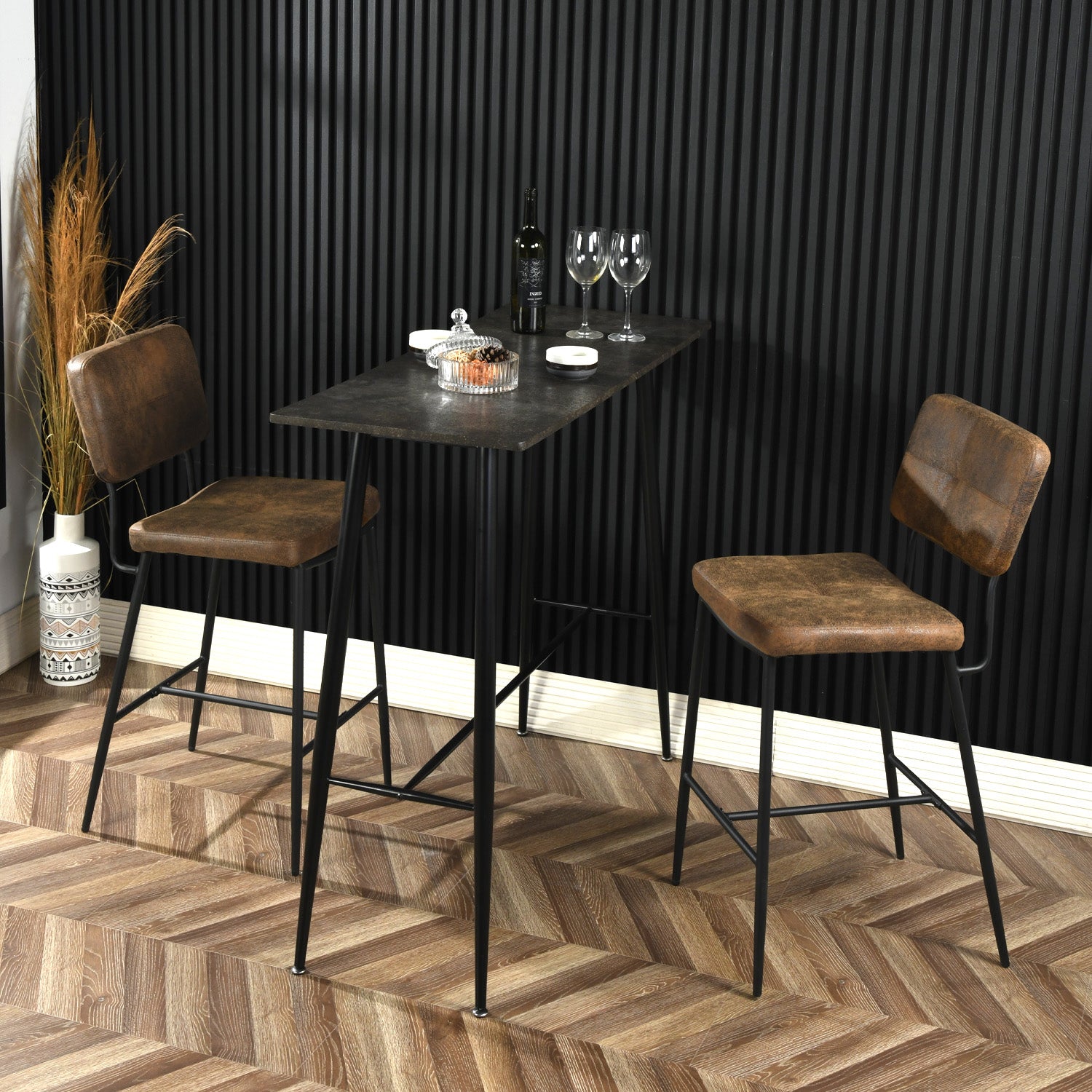 Set of 2 industrial bar stools with suede back - INDEPENDENCE BAR