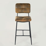 Set of 2 industrial bar stools in suede, black metal legs and footrest - INDEPENDENCE BAR BOUTON SUEDE DC