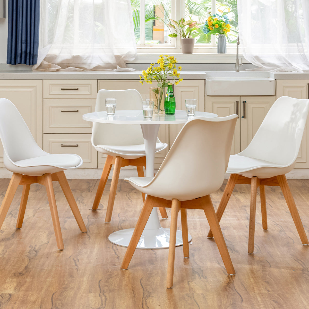 Table Salle à Manger Ronde Scandinave 2-4 Personnes pour Salon Cuisine, en Bois d'ingénierie et métal, Blanc - CLIFT WHITE B