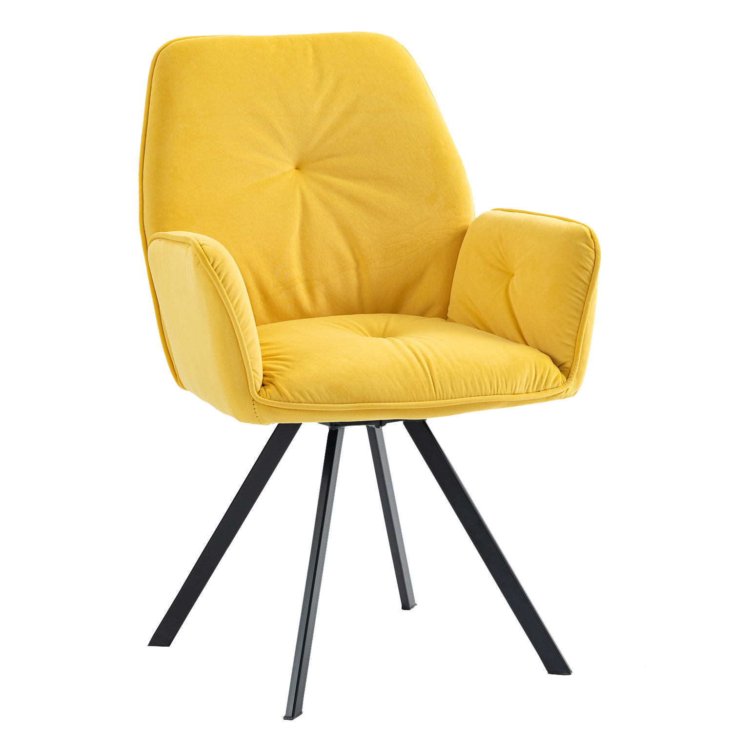 Set of 2 comfortable yellow fabric dining chairs with armrests - CALF YELLOW