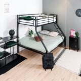 3-seater and 2-story bunk bed in black metal with ladder 140x190cm and 90x190cm (mattress not included) - JAZZ