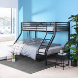 3-seater and 2-story bunk bed in black metal with ladder 140x190cm and 90x190cm (mattress not included) - JAZZ