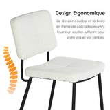 Lot de 2 chaises de salle à manger en tissu bouclette imitation peau de mouton, design moderne et confortable, pieds en métal noir - KAROMI CREAM