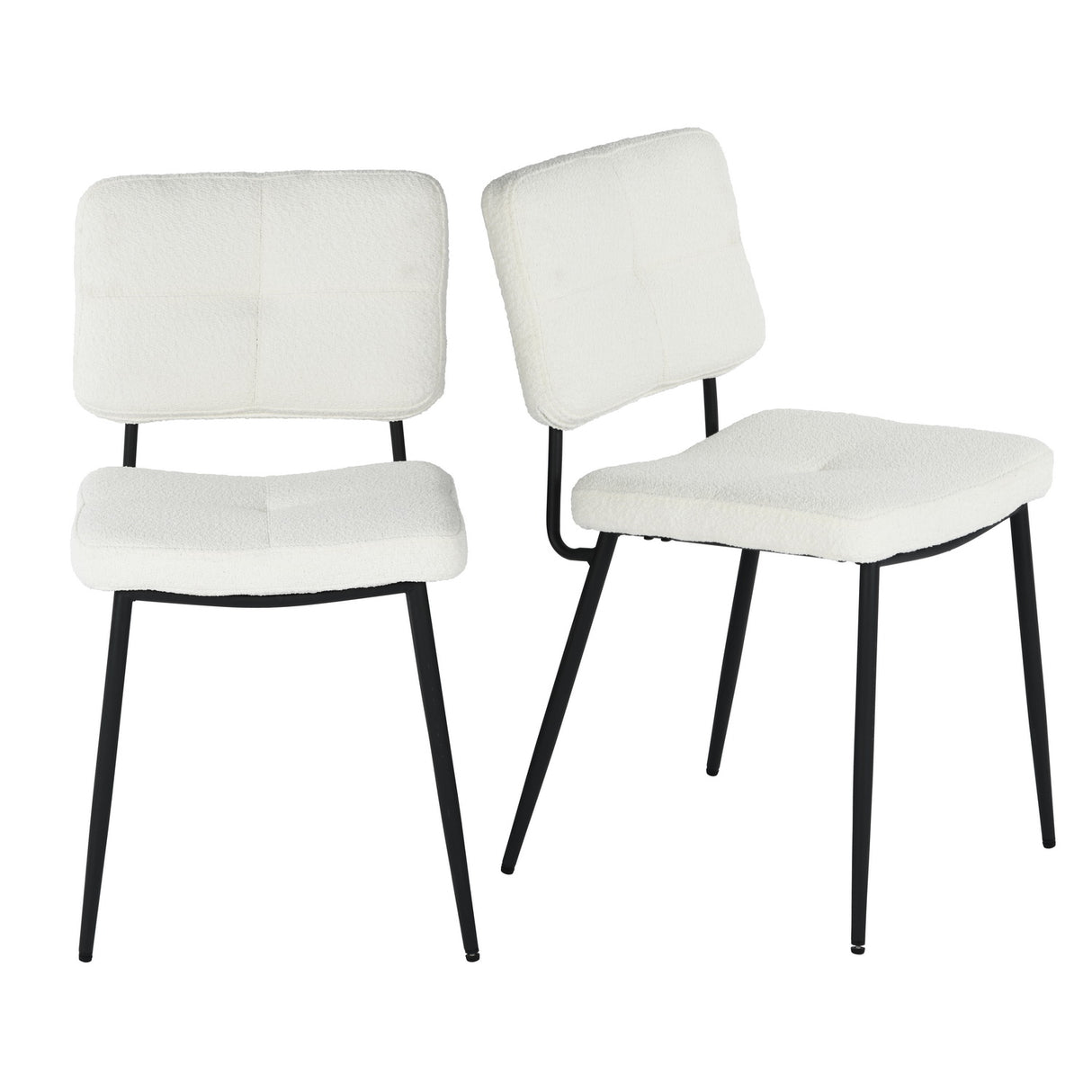 Lot de 2 chaises de salle à manger en tissu bouclette imitation peau de mouton, design moderne et confortable, pieds en métal noir - KAROMI CREAM