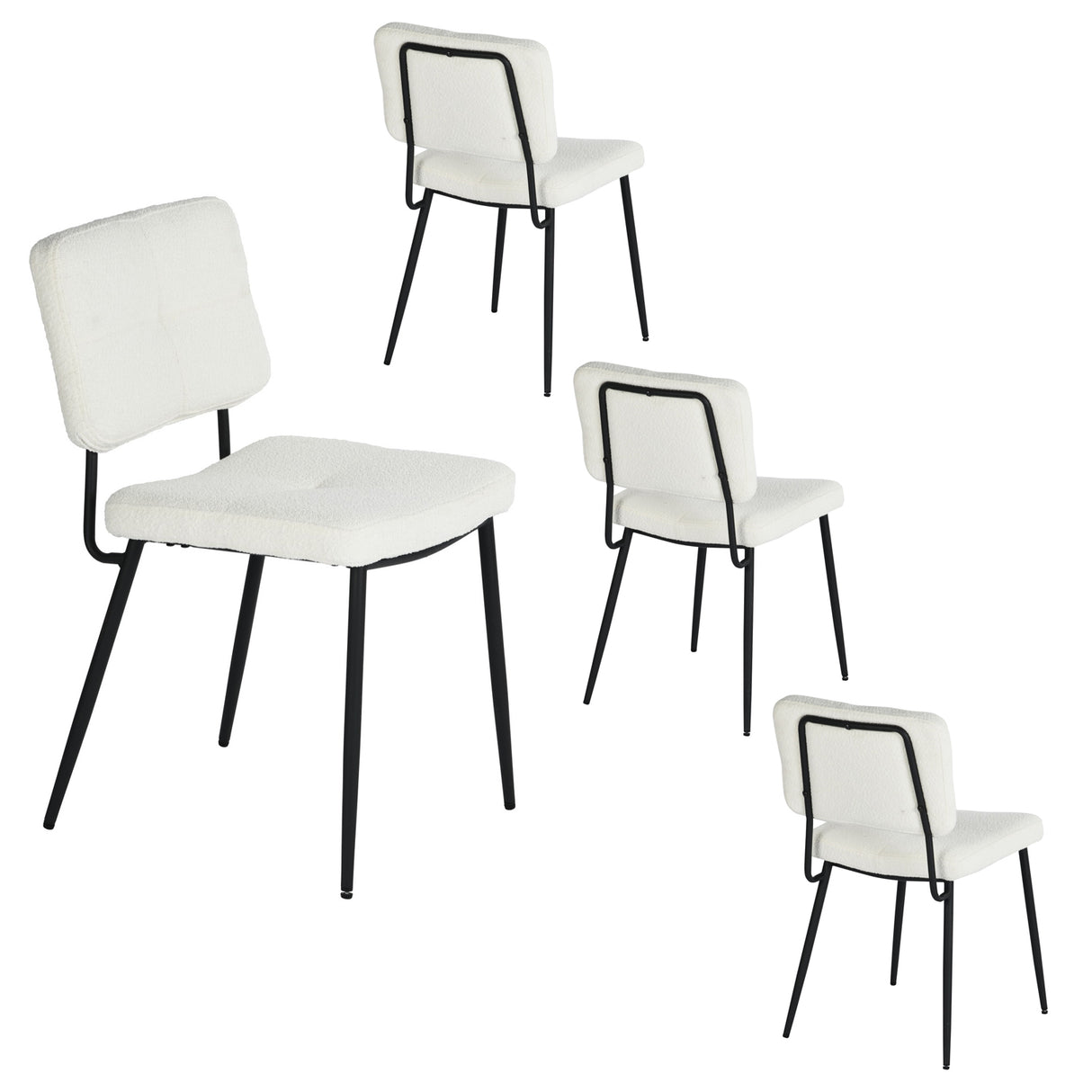 Lot de 4 chaises de salle à manger en tissu bouclette imitation peau de mouton, design moderne et confortable, pieds en métal noir - KAROMI CREAM 4PCS