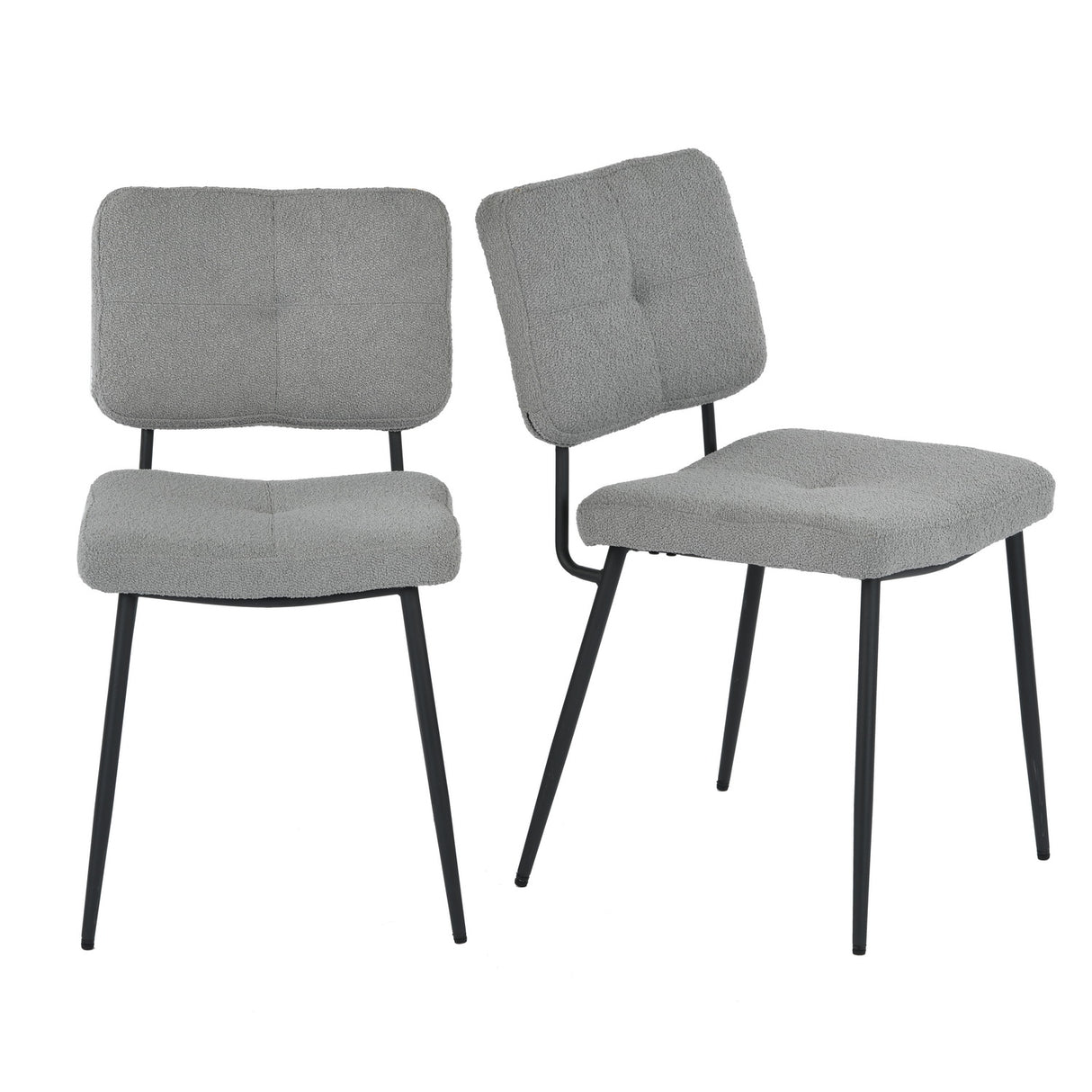 Lot de 2 chaises industrielles de salle à manger avec dossier assise rembourrée en tissu bouclette gris - KAROMI LIGHT GREY BOUCLE