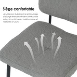 Lot de 2 chaises industrielles de salle à manger avec dossier assise rembourrée en tissu bouclette gris - KAROMI LIGHT GREY BOUCLE