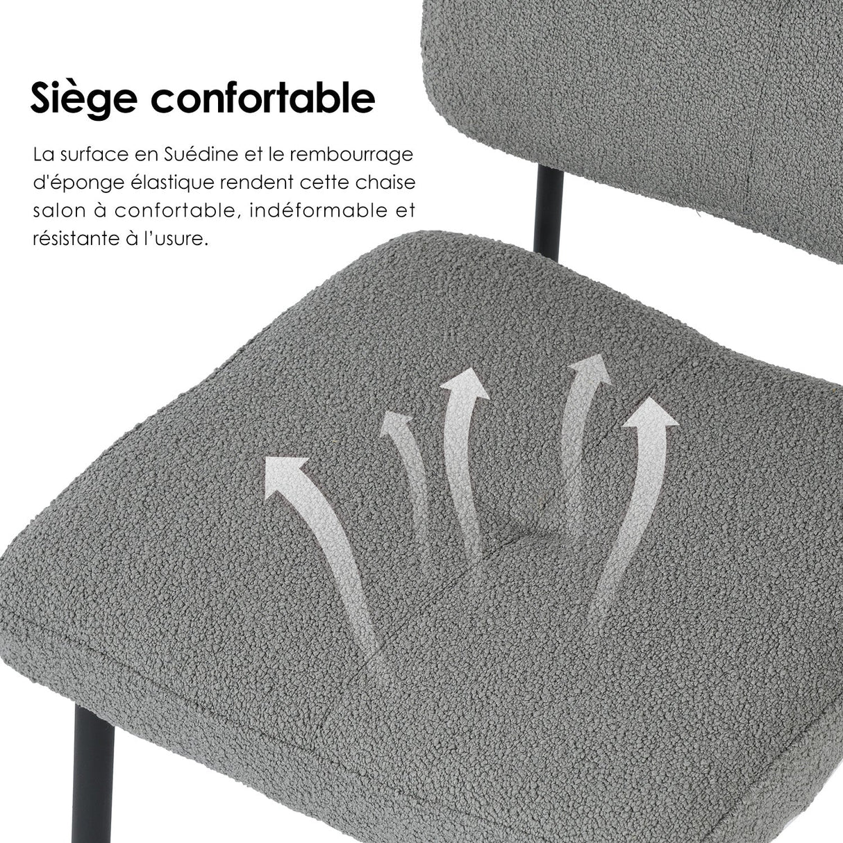 Lot de 4 chaises industrielles de salle à manger avec dossier assise rembourrée en tissu bouclette gris - KAROMI LIGHT GREY BOUCLE 4PCS