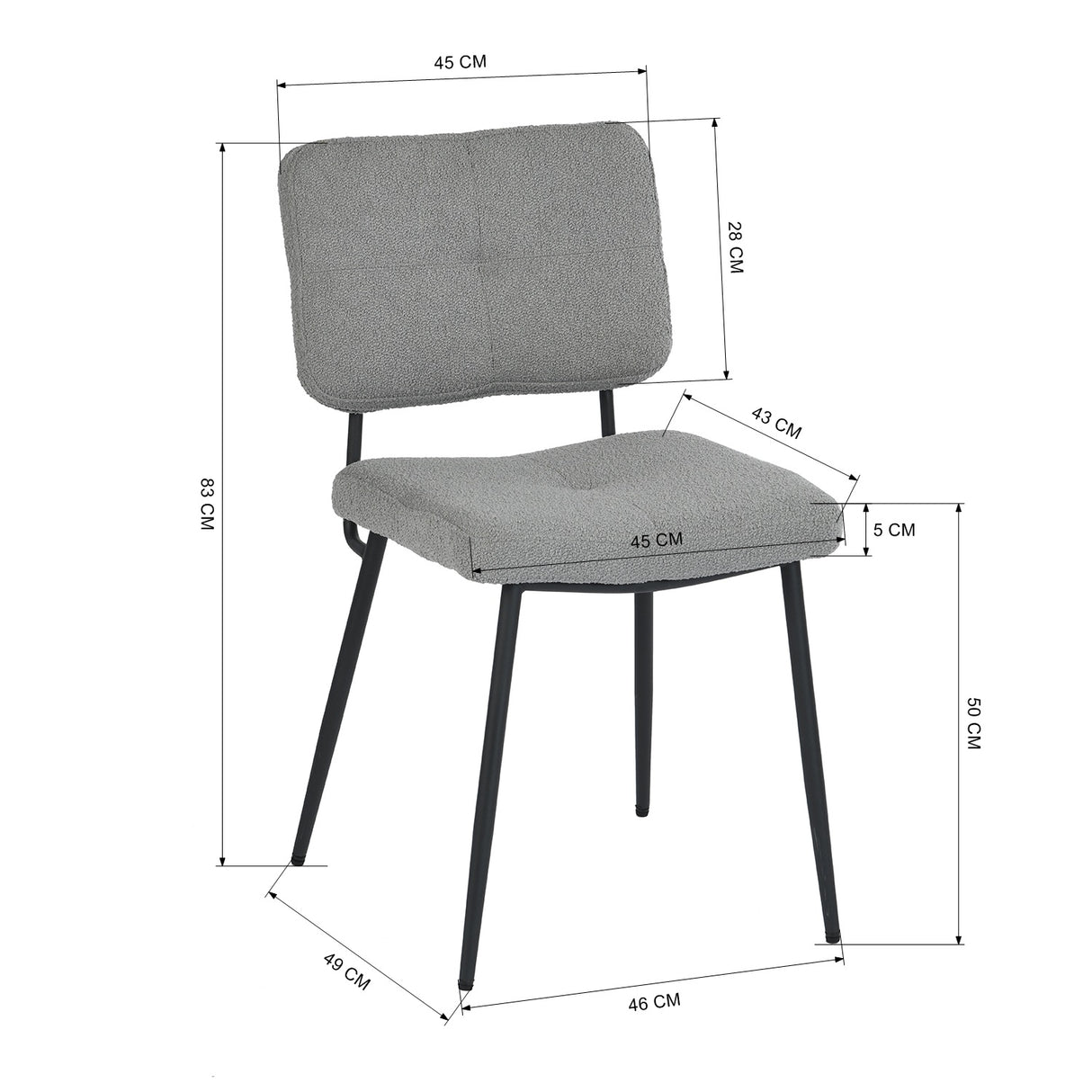 Lot de 2 chaises industrielles de salle à manger avec dossier assise rembourrée en tissu bouclette gris - KAROMI LIGHT GREY BOUCLE