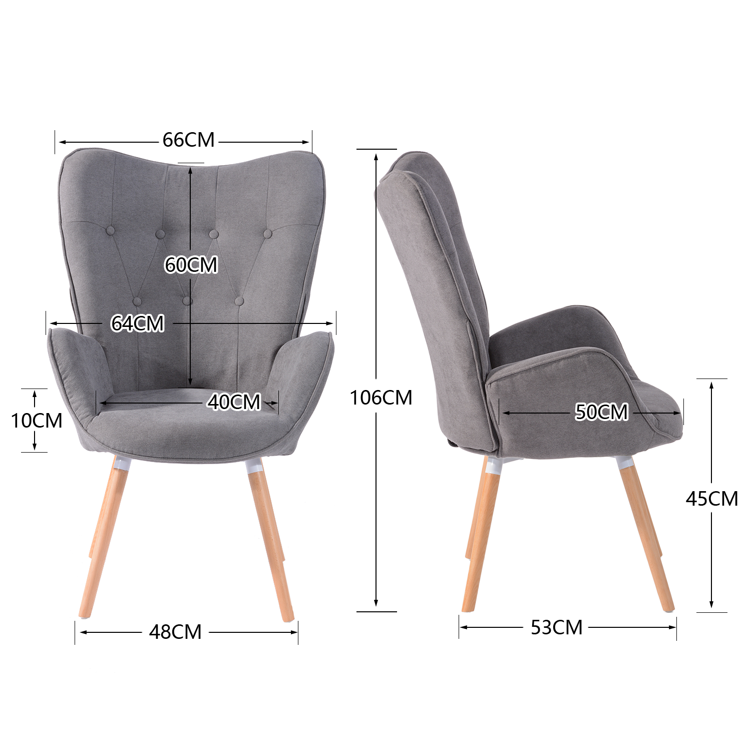 Scandinavian armchair padded with comfortable back with armrests in gray fabric - KAS GRAY FABRIC