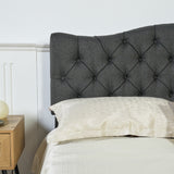 Double bed (140 x 190cm) with padded headboard in gray fabric, poplar slatted base (mattress not included) - LEON 140 GRAY