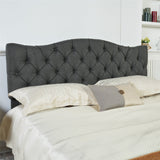 Double bed (160 x 200cm) with padded headboard in gray fabric, poplar slatted base (mattress not included) - LEON 160 GRAY