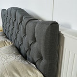 Double bed (160 x 200cm) with padded headboard in gray fabric, poplar slatted base (mattress not included) - LEON 160 GRAY