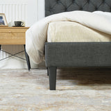 Double bed (140 x 190cm) with padded headboard in gray fabric, poplar slatted base (mattress not included) - LEON 140 GRAY