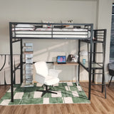 Cama altillo de 2 plazas de metal negro con escritorio integrado, cama de 140x190 cm (colchón no incluido) - LIONEL