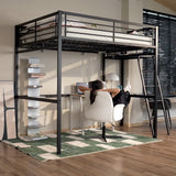 2-Sitzer-Mezzanine-Bett aus schwarzem Metall mit integriertem Schreibtisch, 140 x 190 cm großes Bett (Matratze nicht im Lieferumfang enthalten) – LIONEL