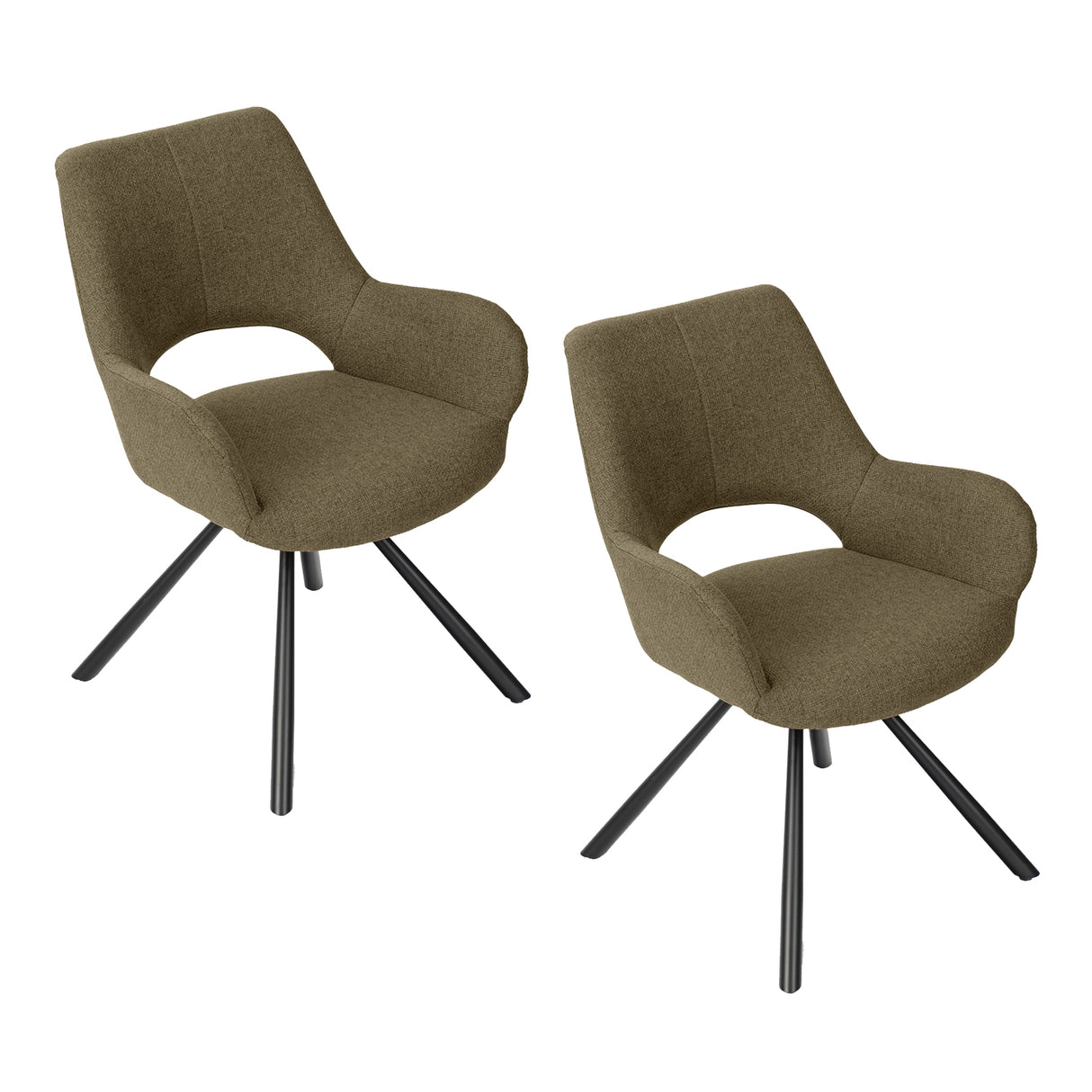 Lot de 2 chaises de salle à manger contemporaines en tissu vert barrel, pieds en métal noir - BETH FABRIC GREEN