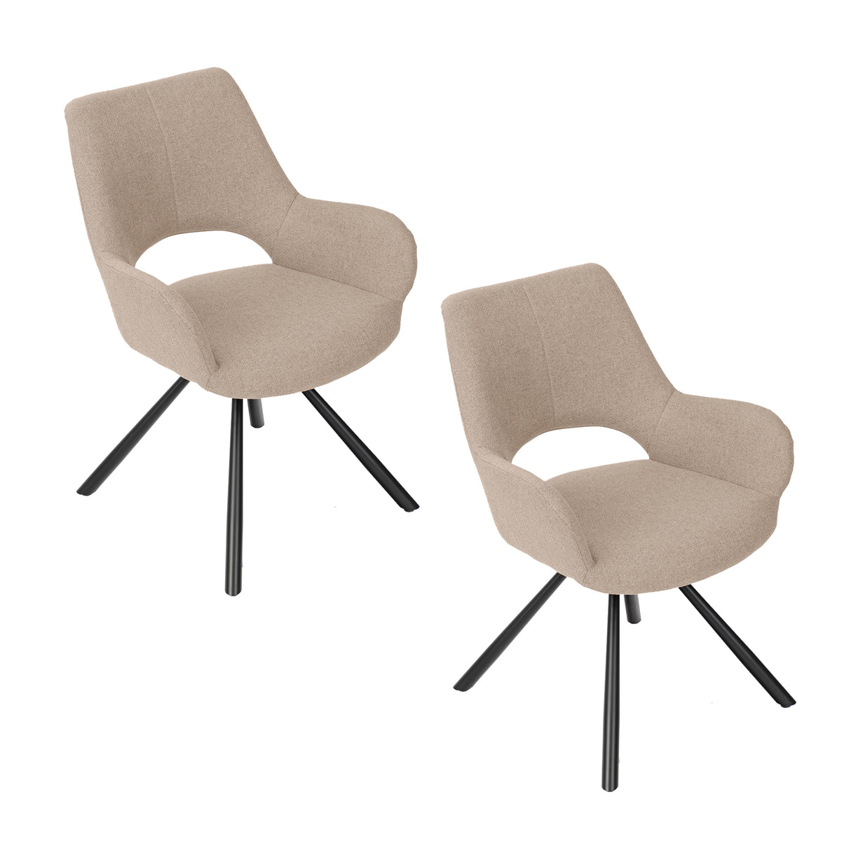 Lot de 2 chaises de salle à manger contemporaines en tissu brun, pieds en métal noir - BETH FABRIC LIGHT BROWN