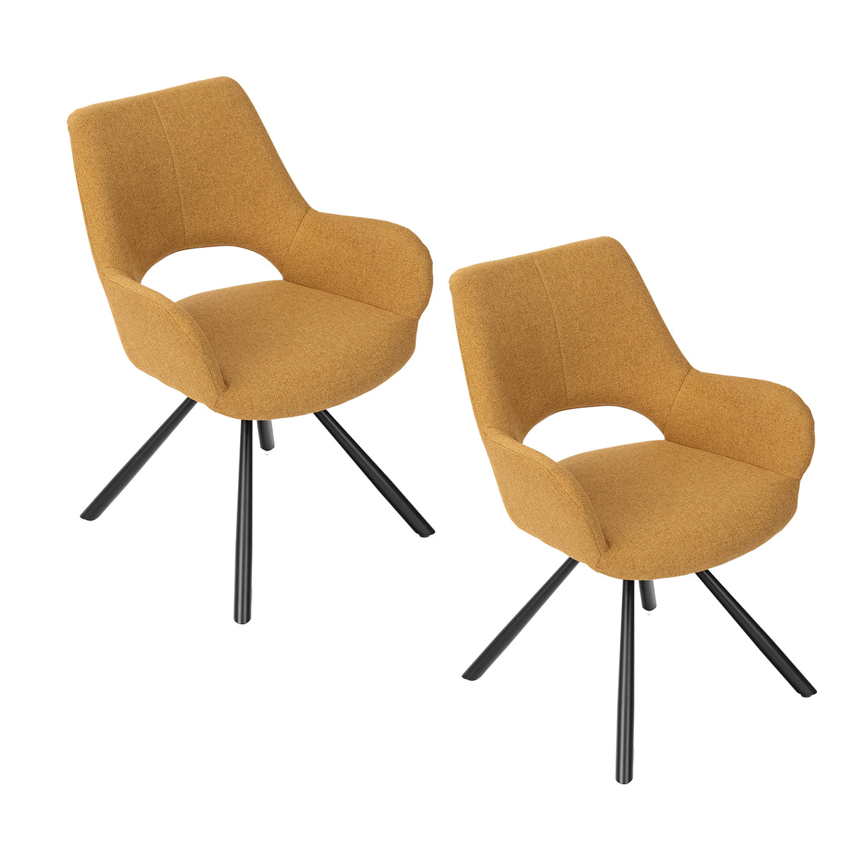 Lot de 2 chaises de salle à manger contemporaines en tissu jaune, pieds en métal noir - BETH FABRIC YELLOW