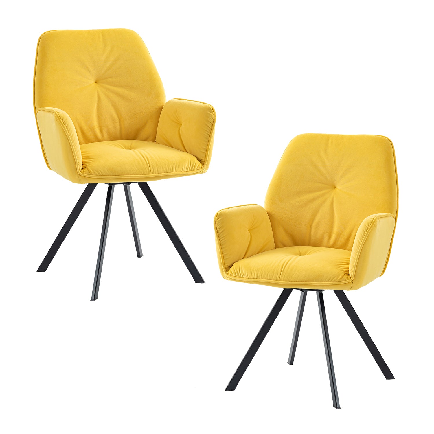 Set of 2 comfortable yellow fabric dining chairs with armrests - CALF YELLOW