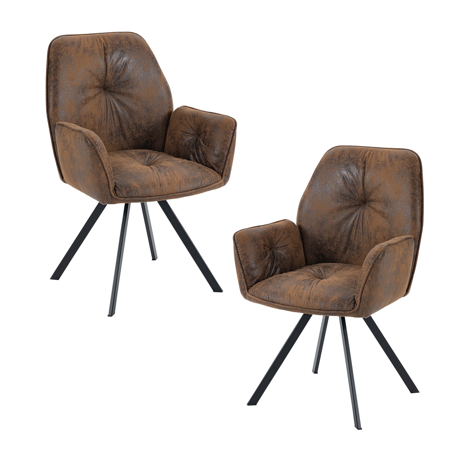 Set of 2 comfortable suede dining chairs with armrests - CALF SUEDE BROWN