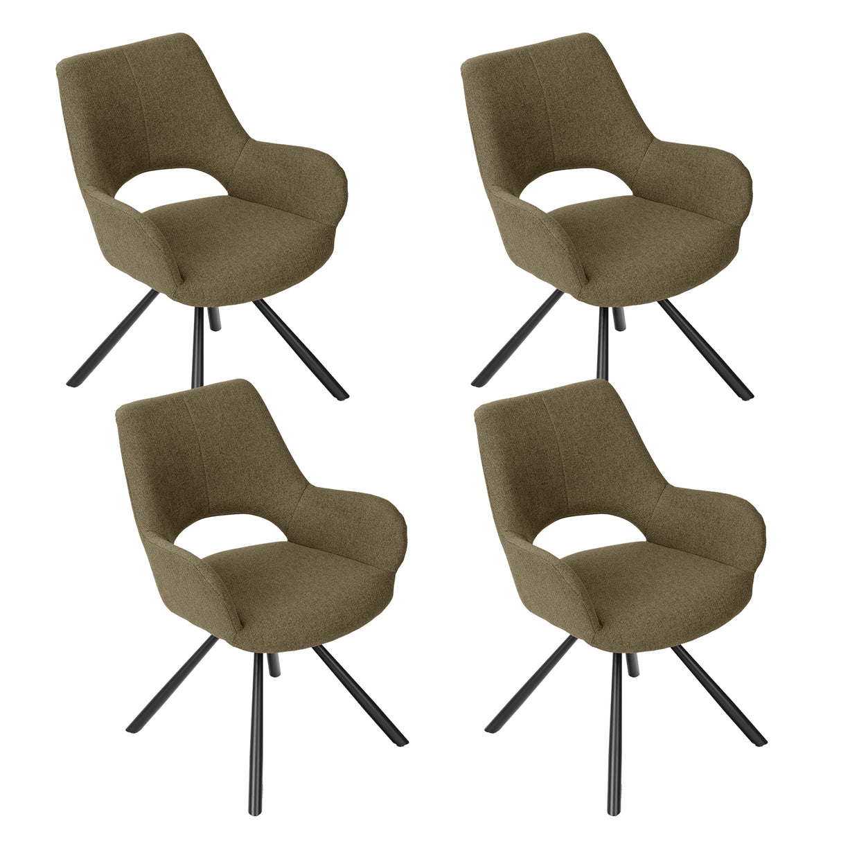 Lot de 4 chaises de salle à manger contemporaines en tissu vert barrel, pieds en métal noir - BETH FABRIC GREEN 4PCS