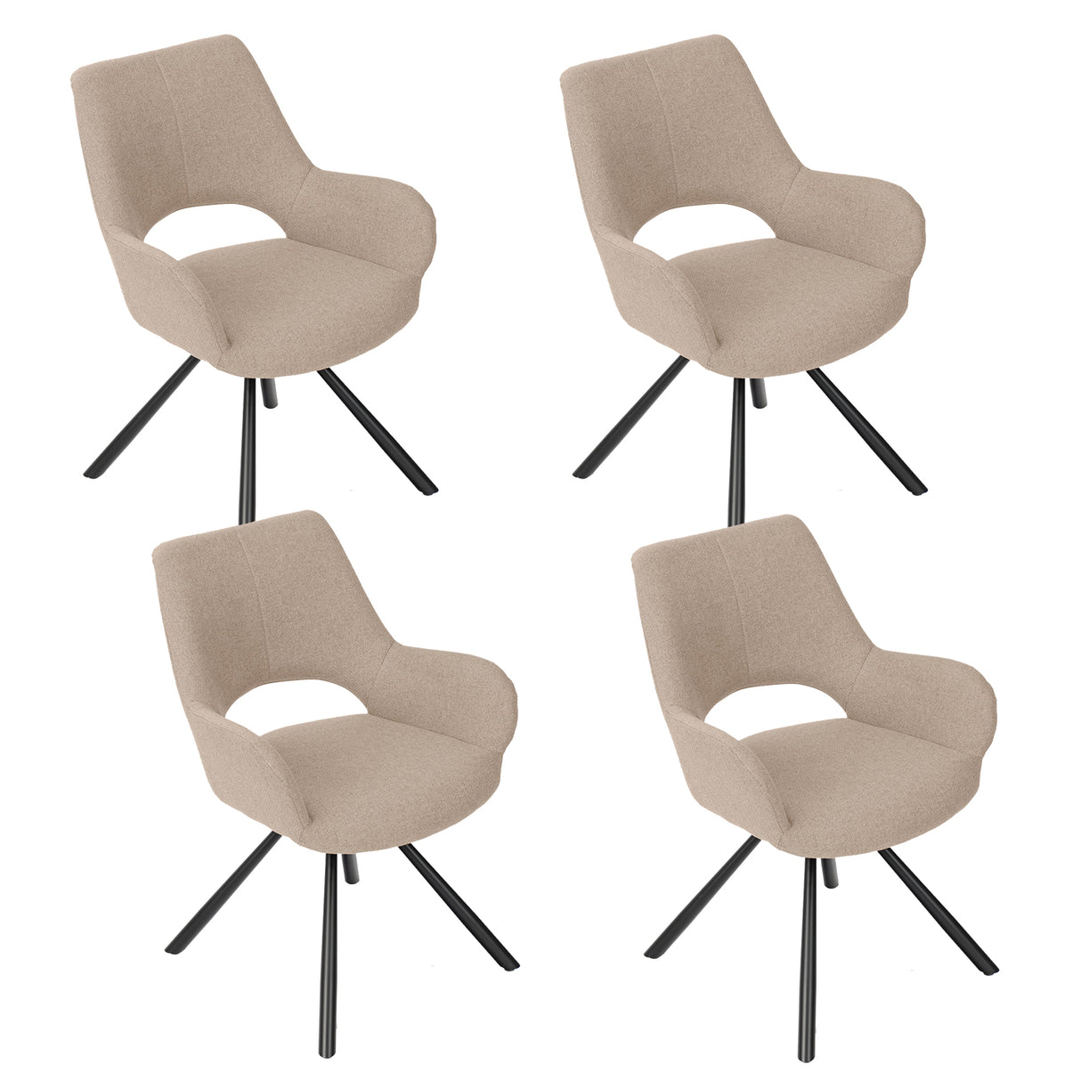 Lot de 4 chaises de salle à manger contemporaines en tissu brun, pieds en métal noir - BETH FABRIC LIGHT BROWN 4PCS