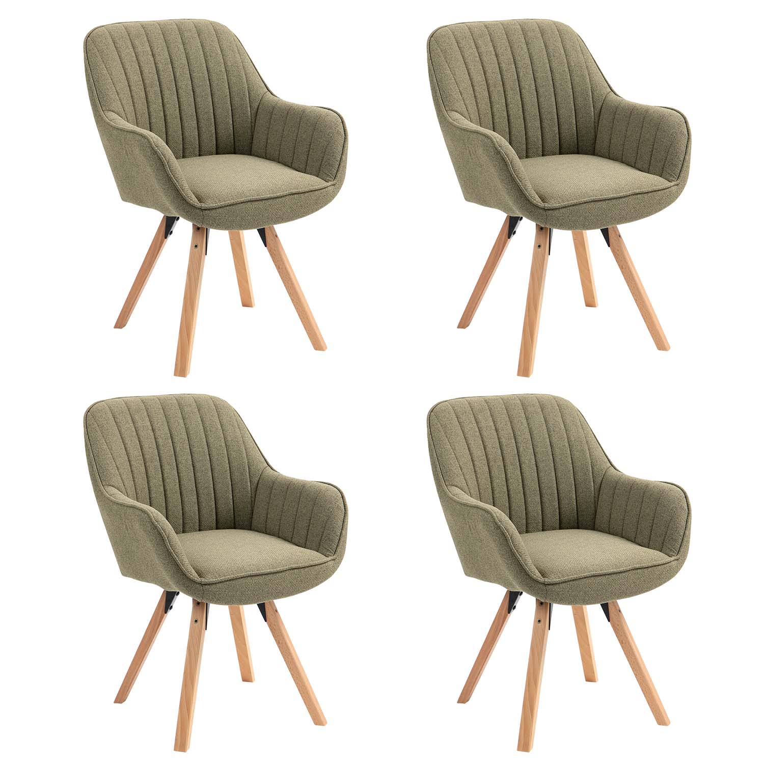 Set of 4 comfortable dining room chairs in green fabric, 360° swivel - CARSON FABRIC GREEN 4PCS