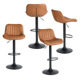 Lot de 4 tabourets de bar pivotants 360° réglables en hauteur, similicuir PU Marron Vintage avec dossier et repose-pieds, base en métal noir  - TACELS BROWN 4PCS