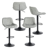 Lot de 4 tabourets de bar pivotants 360° réglables en hauteur, similicuir PU gris vintage avec dossier et repose-pieds, base en métal noir  - TACELS GREY 4PCS