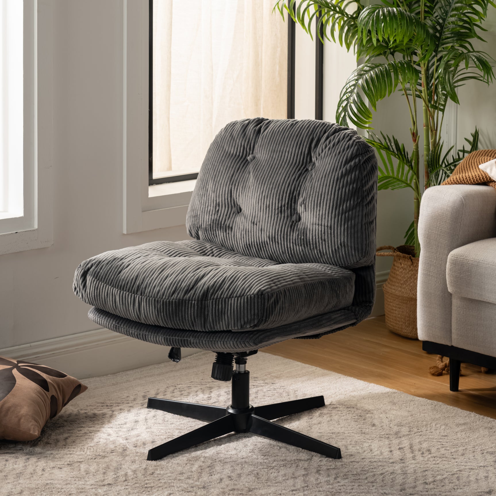 Swivel and adjustable lounge chair in gray corduroy - ALINTONEX